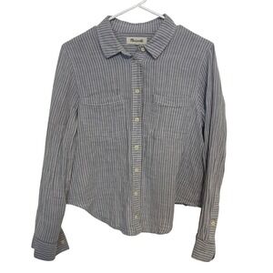 Madewell Blue Striped‎ Relaxed Cropped Long Sleeve Button Down Womens L